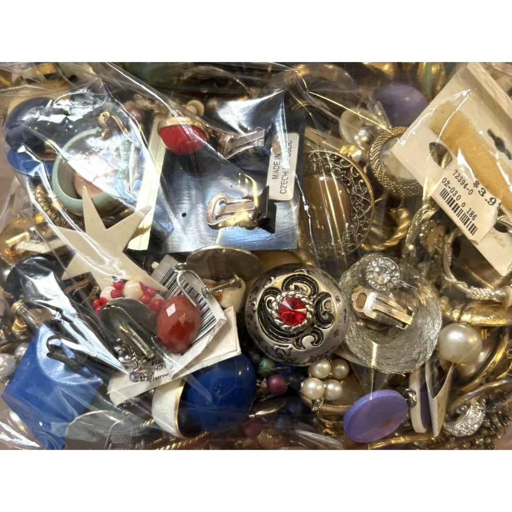 Vintage To Modern 5+LBS Single Clip Earrings Lot Rhinestone Crystal Scrap Craft